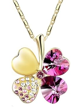 QUADIVA E! Damen Halskette mit Anhänger Kleeblatt (Farbe: gold/rose) verziert mit funkelnden Kristallen von Swarovski®