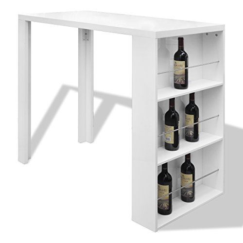 High Gloss Bar Coffee Table Dining Table With 3-layer Rack White