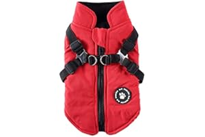 JSTDOIT Puppy Coat Jacket with Harness - Waterproof & Warm Winter Clothes for Small & Medium Dogs - Sport Vest for Yorkies, Chihuahuas & French Bulldogs (S, Red)