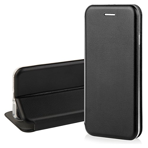 QULT® Kunstleder Bookstyle Handy Tasche für iPhone 7 Schwarz Flip Case Magnetverschluss Book Cover mit Kartenfach und praktischer Aufstellfuntkion das innere Gummi Silikon Schutz Hülle