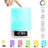 Keynice kabellosen Bluetooth Lautsprecher, Nachttisch-Lampe ,mehrfarbigem und dimmbaren,Schlummerfunktion und Wecker mit LED Zeitanzeige, Touch-Sensor, Freisprechfunktion, Gerät mit TF Kartenfunktion (weiß)