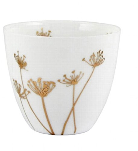 Teelichthalter Tischlicht aus Porzellan weiß-gold • von Kaheku – 2 Motive zur Auswahl (Teelichthalter Motiv gold Pusteblume) - 2