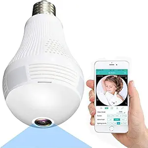 ISH WiFi Spy Camera Bulb Full HD Recording IP Camera with Night Vision Fisheye 360 Degree Small Bulb Cameras for Home Office Shop HD Video Audio Recording Support 64 GB Memory Card Wireless Cam