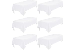 FXKS 6 Pack Rectangle Tablecloth 60 x 102 inch White Polyester Table Cloth for 6 Feet Tables,Washable Fabric Stain and Wrinkle Resistant Table Cover Table Clothes for Wedding Parties Banquet Kitchen