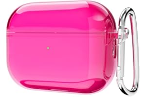 Svanove for Airpods Pro 2 Case Clear Hard Plastic, Transparent Simple Cute Airpods Pro 2nd Generation Case with Keychain, Y2k Aesthetic Trendy Airpods Cover Accessories for Women Girl, Neon Hot Pink