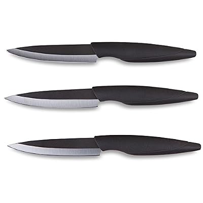 Le Couteau du Chef, Tarrerias Bonjean 1305151542 Le Couteau du Chef Set de 3 Couteaux Steak Lame Céramique Noire 10 Cm Manche Ergonomique Soft Touch