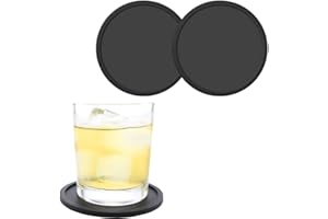 CENSIVI Black Round Silicone Coasters Set of 2 - Non Slip Mats for Coffee Mugs, Wine Glass, Beer and Bottles