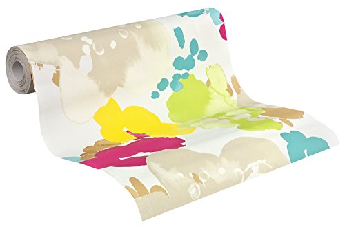 Esprit Home Tapete Buenos Aires, Mustertapete, floral, signalweiß, beige, türkisblau, hellgrün, zinkgelb, telemagenta, 941461