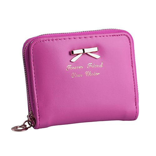Gemini_mallPurses for Women, PU Leather Coin Purse Credit Card Wallet with 1 Metal Zipper 4 Card Slots (Rose Red)