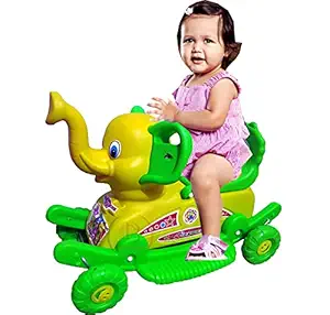 Banshika Elephant Baby Rider Cum Rocker 2 in 1 for boy | Girl | Kids 1 to 4 Years (Yellow-Green)