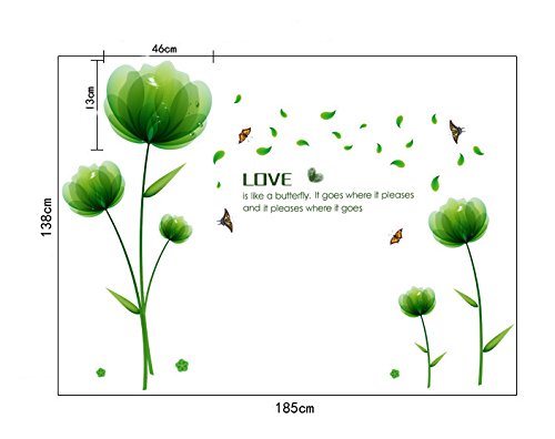 ufengke® Schöne Grüne Blumen Wandsticker, Wohnzimmer Schlafzimmer Entfernbare Wandtattoos Wandbilder - 5