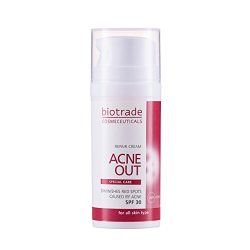 Crema reparadora Acne Out SPF 30 30 ml, especialmente para cicatrices de acné, reduce las manchas rojas en la piel, protección solar para piel grasa, de Biotrade