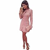 Estein Vestido de noche del partido del vestido delgado de manga larga rosada de las mujeres hueco atractiva del cordón (L)