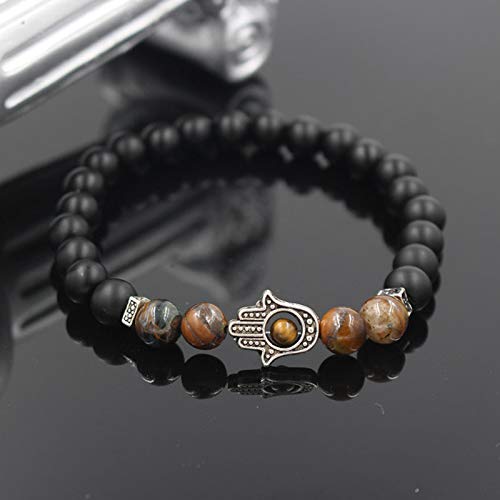 WDAIJY Bracelet Homme，Couleur Or Antique Main De Fatima Mala Bracelet Pierre Perle Oeil Mauvais Amulet Bracelets pour Hommes Femmes Don