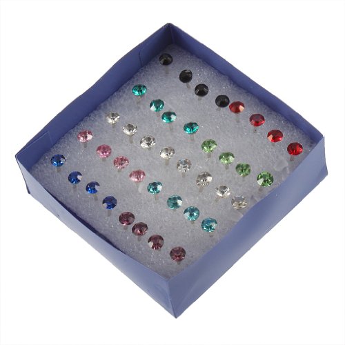 TOOGOO(R) 1 Caja 20 Pares Pendientes Perforacion de Orejas Cristal Color Mezclado