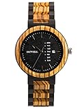 Alienwork Herren-Armbanduhr Quarz schwarz mit Holz-Armband gelb Kalender Holzuhr Natur-Holz