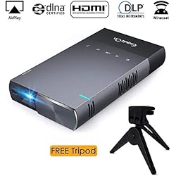 Proyector DLP Portátil ExquizOn S1 Video 1080P Full HD soporta Airplay Miracast Cine en Casa Entretenimiento Películas Entrada de USB HDMI Tarjeta TF 5200mAh Batería Incorporada para Uso al Aire Libre