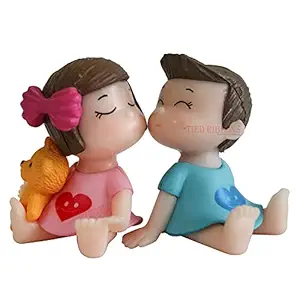 TIED RIBBONS Romantic Love Couple Miniature Decorative Showpiece Statue Valentine Gift for Boyfriend Girlfriend Husband Wife (Multi, Resin)