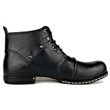 Obermaterial: Vollnarbenleder MERRYHE Herren Lace Up Echtes Leder Stiefeletten Vintage Große Größe Martin Boot Armee Militärische Taktische Desert Boots,Black-US7/EU39