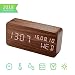 Produktbild Digital Wecker, Schreibtisch Uhr Holz Digital Uhren mit 3 Alarme 3 Helligkeit Stimme Steuerung LED Anzeige Temperatur Feuchtigkeit, Mini Reise Uhr Hölzern Uhr zum Zuhause Schlafzimmer Büro Kinder
