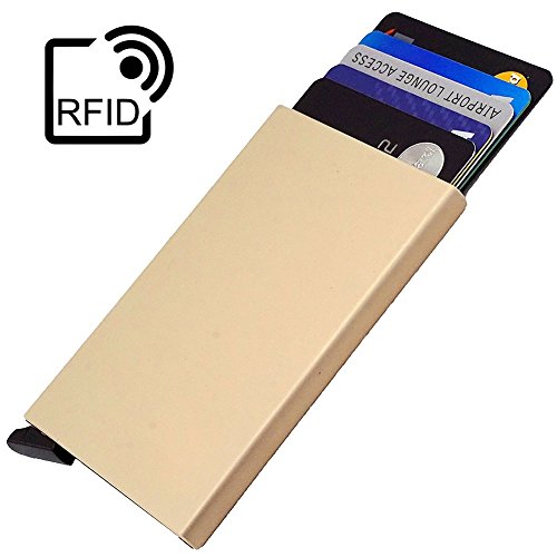 Preisvergleich Produktbild Dlife Männer Card Case RFID Sperrung Automatisch Pop-up Unternehmen Kreditkarteninhaber Geldscheinklammer Schlank Brieftasche (Gold)