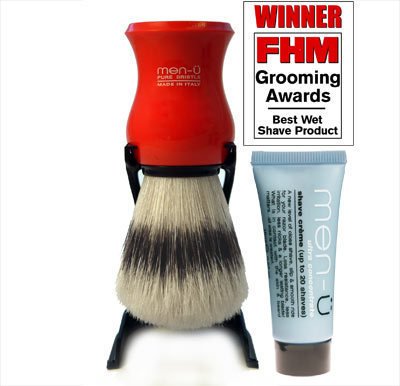 Shaving Brushes by men-u Barbiere Pure Bristle Shave Brush and Stand White with Free Shave Creme Tube 15ml