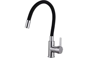 Grifo de Cocina Flexible 360º, Grifo de Fregadero Giratorio, Griferia Monomando. Manguera de Silicona Flexible. Accesorios Incluidos. (Negro Cromo) – INGUZ
