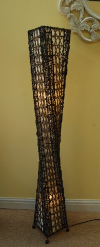 Contemporary floor standing standard lamp - twisty black rattan - 1.5 metres high in white
