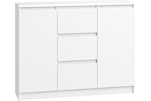 KUBUTKU Comò moderno e multiuso, per camera da letto, corridoio, soggiorno, ufficio, bianco, 120 x 97 x 40 cm, 2 ante e 3 cassetti