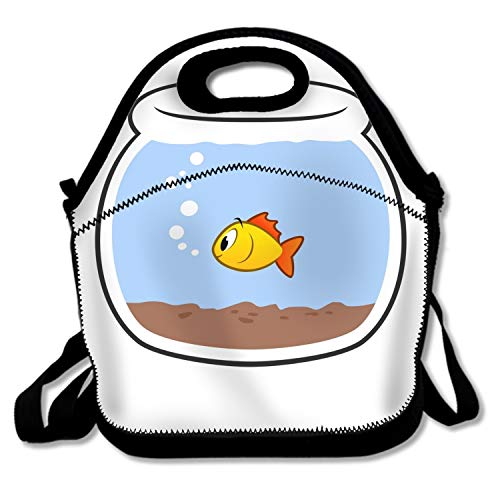 Preisvergleich Produktbild Isolierte Lunchtasche, Motiv: Strandtiere, mit besten Reißverschlüssen und abnehmbarem Schultergurt, Neopren, Cartoon Fish Bowl15, Einheitsgröße