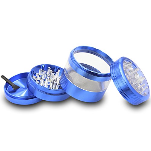 DCOU großen Guten Qualität CNC Aluminium Gewürze Tabak Schleifer Pollen Grinder Crusher Transparente Mühle Ø63mm 4-teilig mit pollen fänger (Blau) - 6