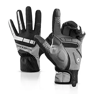 ROCK BROS Bike Gloves Men Full Finger Cycling Gloves Autume-Winter Mountain Bike Gloves Cold Weather Thermal Windproof Biking Gloves