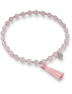 Glanzstücke München Damen-Edelsteinarmband Sterling Silber mit Rosenquarz rosa und Silberkugeln - Silberanhänger...