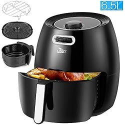 Friteuse à Air Électrique 6.5L avec Panier, Friteuse Faible en Matières Grasses sans Huile, Minuteur et Température Téglable Cuisson rapide, Grande Capacité pour la Famille, Recettes Inclus