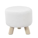 [en.casa] Taburete redondo puff elegante asiento tapizado blanco patas de...