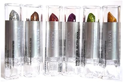 Lipstick with Glitter, color: silver/copper/red/purple/green/gold, set of 6