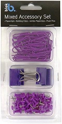 Stationery Accessory Set – Anker Purple - Small &amp; Large Paper Clips, Bulldog Clips, Push Pins