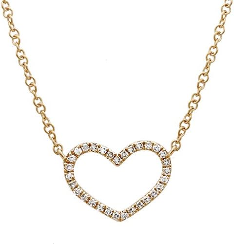14 carat Yellow Gold Necklace for Women, Real Diamond Heart Pendant Necklace by Lucia Costin