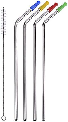 18/10 Stainless Steel Drinking Straws ,Set of 4,FDA Approved and Never Rust,Reusable For 20 30 OZ Tumbler Yeti Ozark RTIC,Colorful Silicone Tip Cover,Cleaning Brush Included