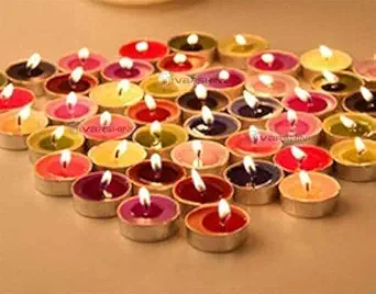 VARSHINE Tea Light Wax Candles, Unscented Smokeless, Home Decorations Candles for Christmas, Diwali Gift Home Wedding Festivals Anniversary All Purpose Make in India Gift Pack of 100 Multi || RT45