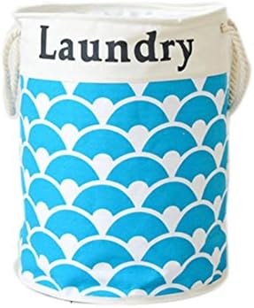 Laundry Basket, Light Weight Waterproof Clothing Clothes Toys Grocery Laundry Washing Storage Basket Bag Bin Hamper Organizer with Handles - Fish scales , sky blue
