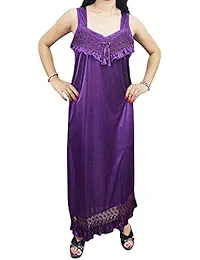 Indiatrendzs Women Purple Satin Nightwear Nighty With Free Size Overcoat Pack Of 2