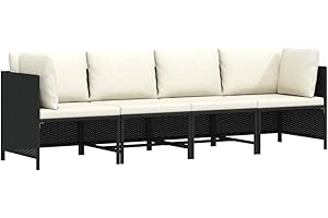 vidaXL Sofá de Jardín de 4 Plazas con Cojines Patio Terraza Balcón Salón Sala de Estar Exterior Muebles Mobiliario Almohada Ratán Sintético Negro