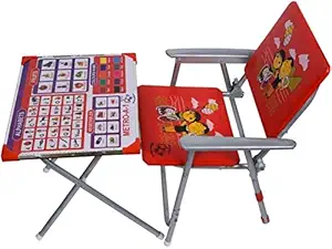 DIVESHTOYSHOP Wooden Adjustable Folding Printed Table and Chair Set for Kids, Boys (Metal,Red)