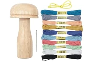 QENETY Darning Mushroom, Wood Darning Mushroom Set with Darning Needle, Sewing Thread, Sewing Darning Needle Darning Mushroom for DIY Hand Sewing Crafts, Socks, Clothes (Thread)