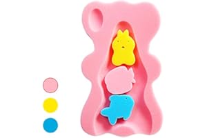 GUEQUITLEX Infant Bath Sponge for Age 1-3Y Comfy Baby Bath Mat Skid Proof Newborn Bath Cushion (Pink)