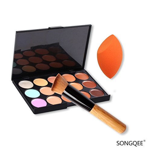 Fashion Base 15 Colors Contour Face Cream Makeup Concealer Palette + Powder Brush With Free Foundation Puff Sponge