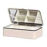 Ymorith Schmuckkästchen Organizer Kleine Reise-Schmuckkoffer Tragbarer Aufbewahrungshalter mit großem Spiegel für Frauen Mädchen