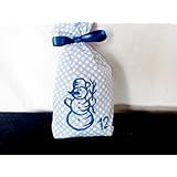 Adventskalender handbedruckt mit Motivstempeln ,blau 24 Säckchen