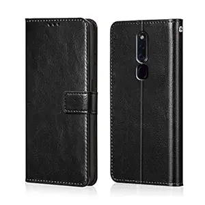 WOW Imagine Shock Proof Flip Cover Back Case Cover for Oppo F11 Pro (Flexible | Leather Finish | Card Pockets Wallet & Stand | Black)
